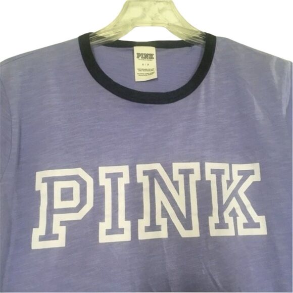 PINK Victoria's Secret Lavender Purple Ringer T-Shirt Women's Size S Graphic Tee - Picture 2 of 8